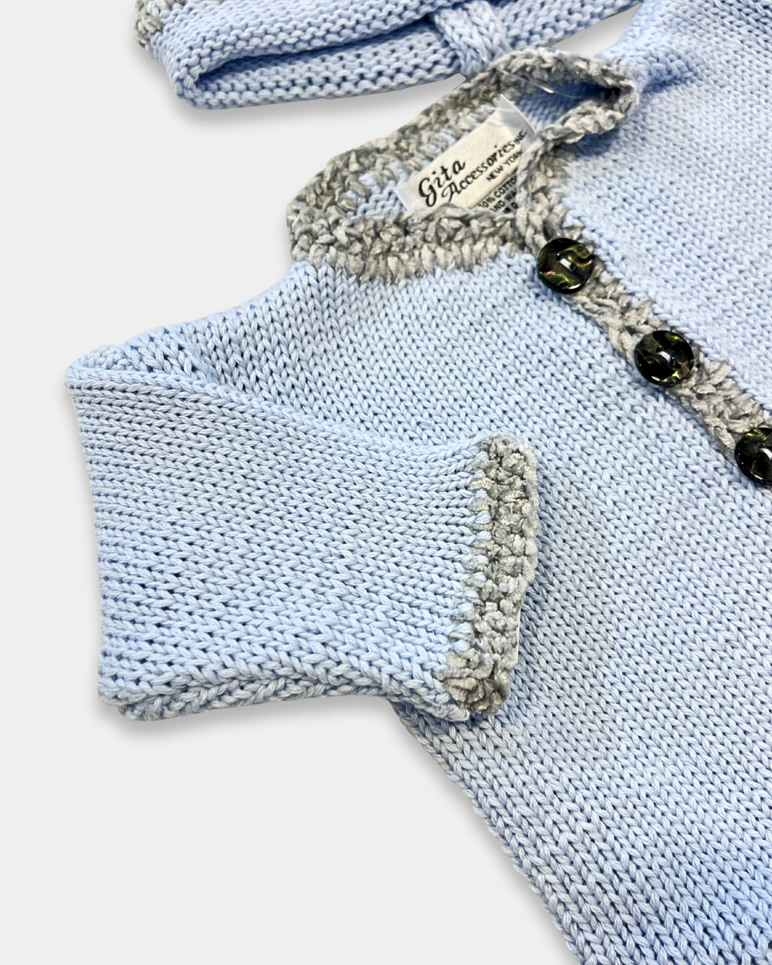 baby cotton sweater set, boutique baby knitwear, baby shower gift outfit, baby boy sweater and hat set, newborn cotton sweater outfit, boutique baby clothing Expressions Boutique NY, infant knit cardigan set, baby cotton knit with chenille trim, newborn coming home outfit boys, soft breathable baby sweater set