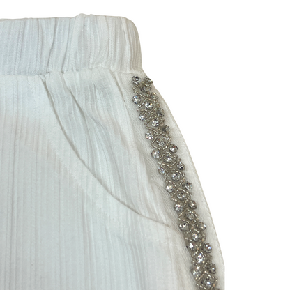 White Embellish Trim Wide Pant