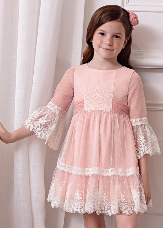 Soft Pink w Ivory Lace Overlay Dress