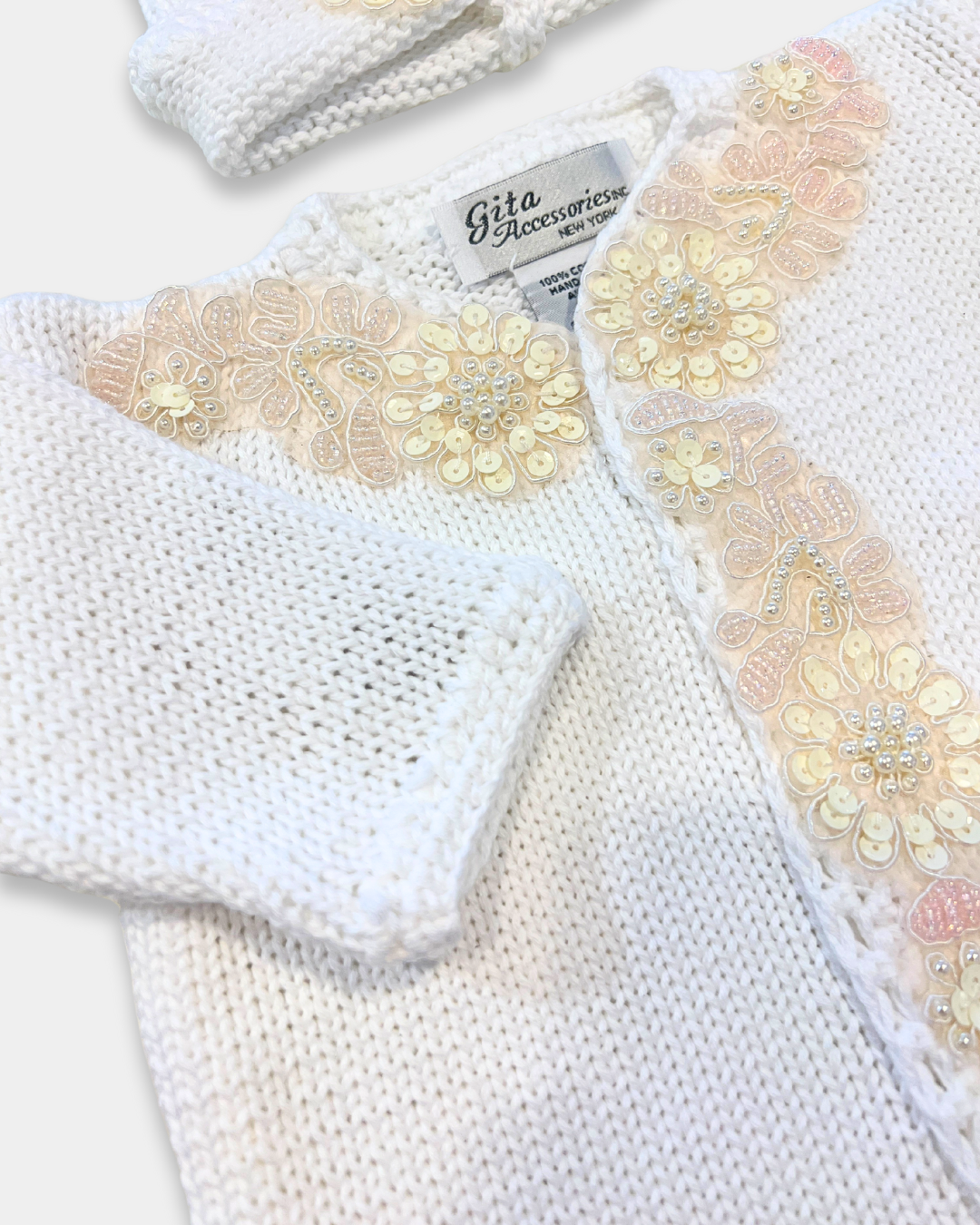 boutique baby girl sweater hat set, ivory sequin baby girl knitwear, pink cotton baby sweater set, baby girl knit cardigan Expressions Boutique NY, christening baby girl outfit boutique, heirloom knit sweater set for baby, luxury newborn knitwear girls, sequin flower baby girl outfit, boutique baby shower gift girl, matching baby blanket and sweater set