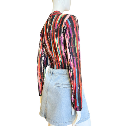 Multi Color LS V Neck Top