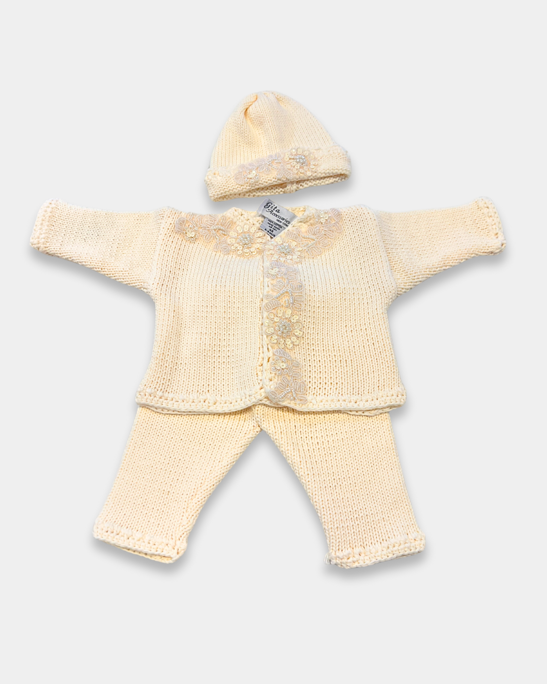 boutique baby girl sweater hat set, ivory sequin baby girl knitwear, pink cotton baby sweater set, baby girl knit cardigan Expressions Boutique NY, christening baby girl outfit boutique, heirloom knit sweater set for baby, luxury newborn knitwear girls, sequin flower baby girl outfit, boutique baby shower gift girl, matching baby blanket and sweater set