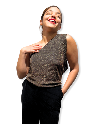 shimmer halter Expressions Boutique NY, versatile metallic top, tie back halter shimmer, women’s holiday party halter, metallic evening top