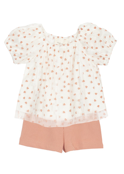 2pc Aurora Heart Netting Top w Knit Shorts