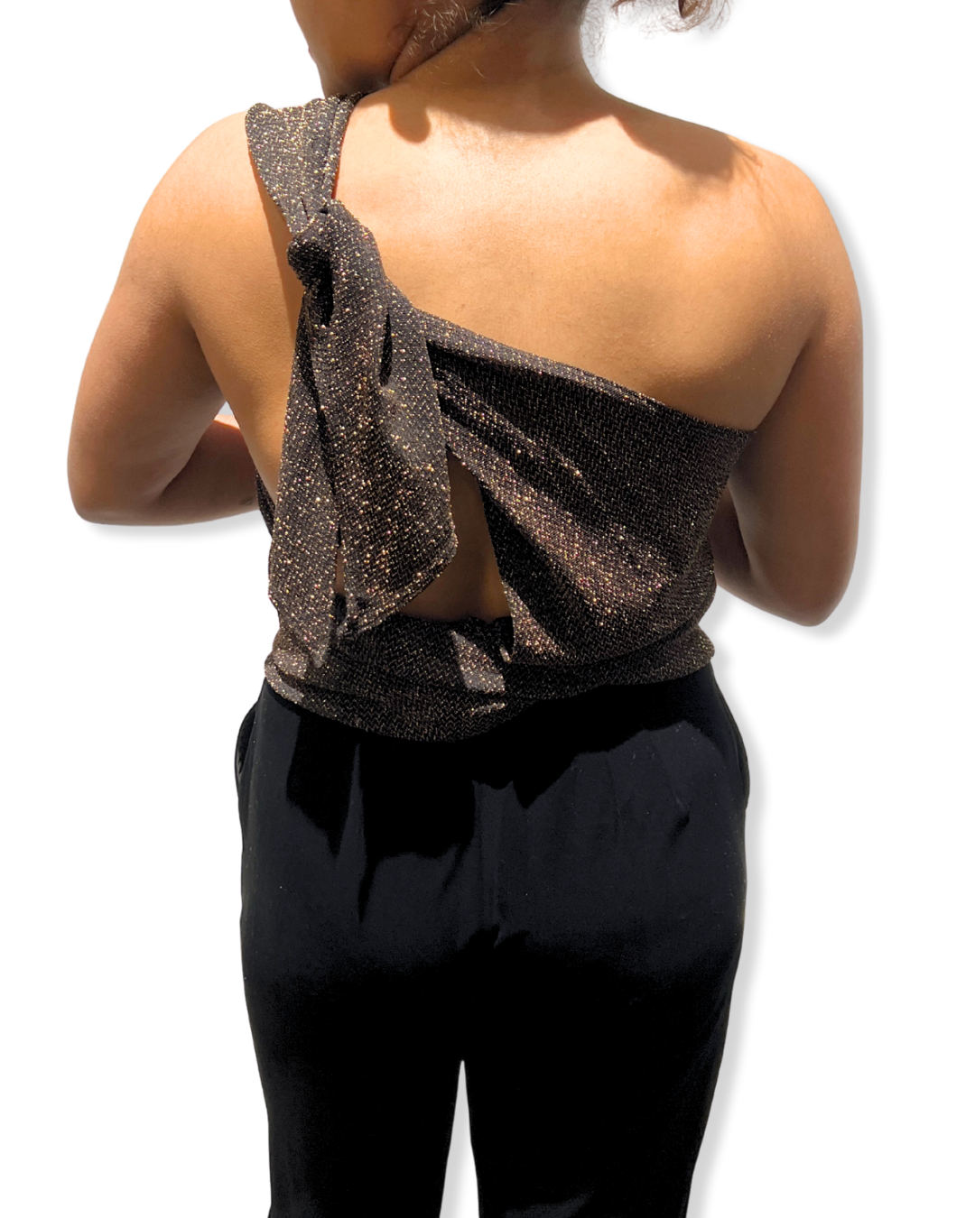 shimmer halter Expressions Boutique NY, versatile metallic top, tie back halter shimmer, women’s holiday party halter, metallic evening top