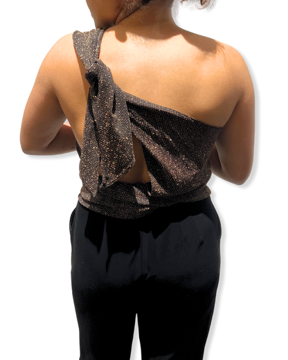 shimmer halter Expressions Boutique NY, versatile metallic top, tie back halter shimmer, women’s holiday party halter, metallic evening top