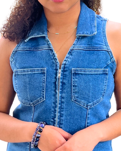 Sleeveless Collared Denim Dress
