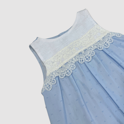 2pc Dot & Lace Dress w Bonnet