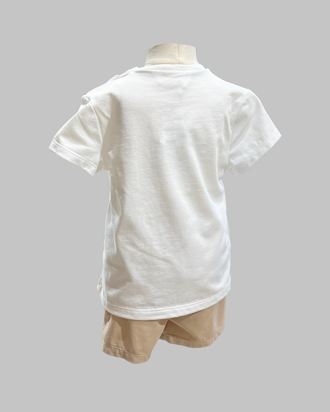 2pc White Henley Button Tee w solid Short B