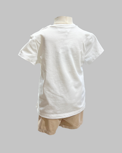 2pc White Henley Button Tee w solid Short B