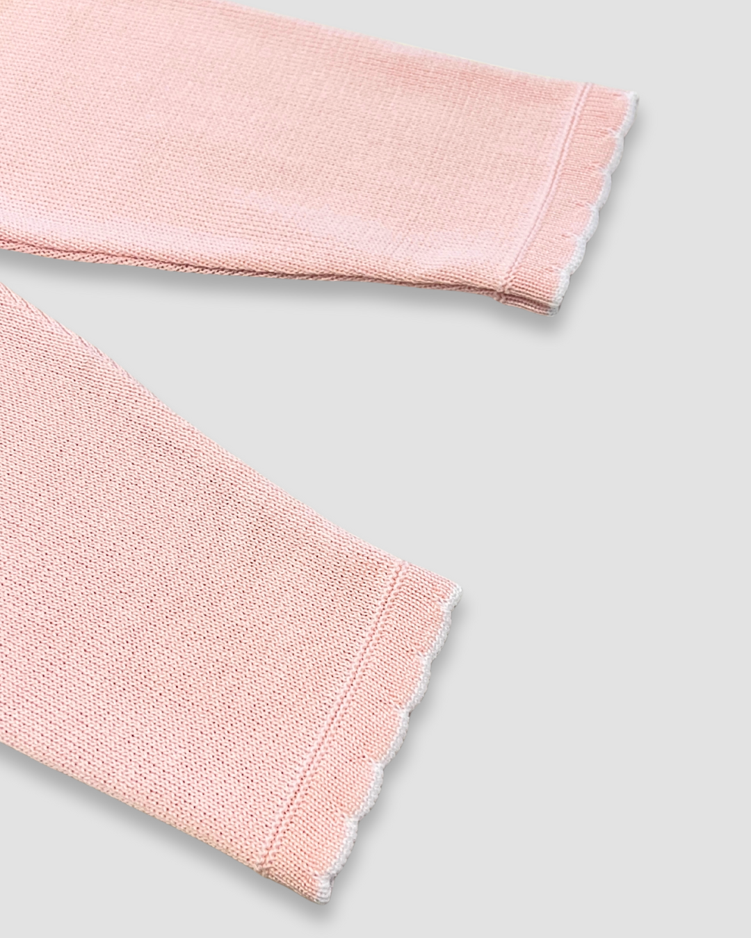 boutique baby knit outfit Expressions Boutique NY, pink embroidered baby sweater set, soft cotton knit baby clothes, floral baby girl outfit delicate trim, heirloom knit two piece baby set breathable cotton