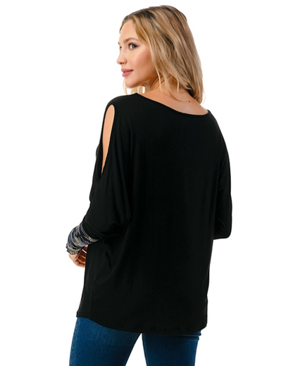 Black/Blue Camo Sleeve Top