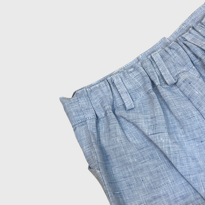 2pc Ivory/Blue Linen Tee w Shorts