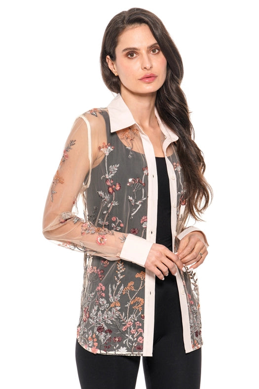 Multi Color Light Pink Mesh Button Down