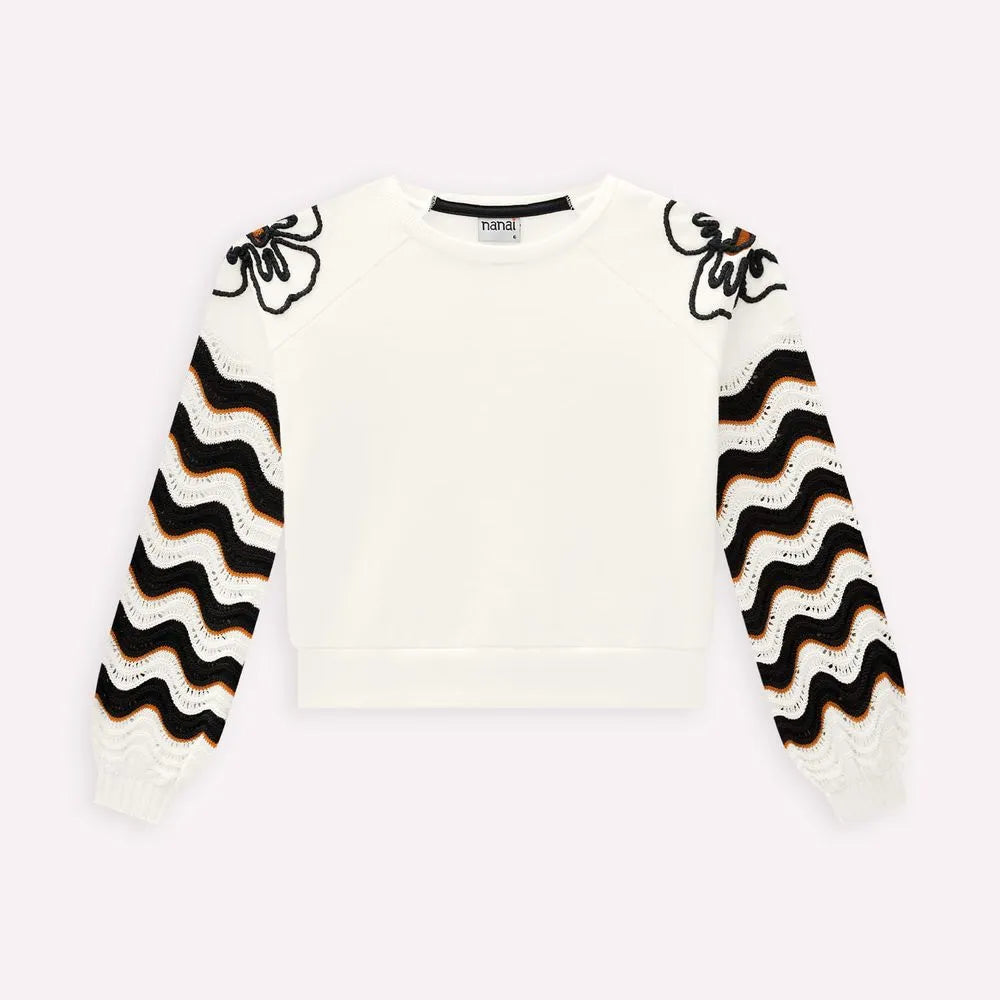 girls boutique 2pc outfit, off-white embroidered top with pants, girls wide-leg black pants set, stylish kids clothing set, girls party outfit boutique, embroidered sleeve top with pants, chic toddler girls outfit, boutique fashion girls clothes, special occasion girls outfit, modern girls boutique set