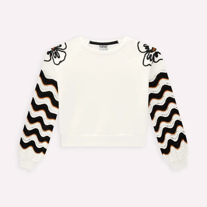 girls boutique 2pc outfit, off-white embroidered top with pants, girls wide-leg black pants set, stylish kids clothing set, girls party outfit boutique, embroidered sleeve top with pants, chic toddler girls outfit, boutique fashion girls clothes, special occasion girls outfit, modern girls boutique set