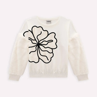 girls 2pc outfit boutique, off-white flower applique top, black wide-leg pants set girls, chic girls outfit boutique style, girls embroidered flower top set, trendy toddler girls clothing set, stylish black and white outfit girls, girls fashion boutique outfit, modern girls party outfit, unique statement outfit for girls