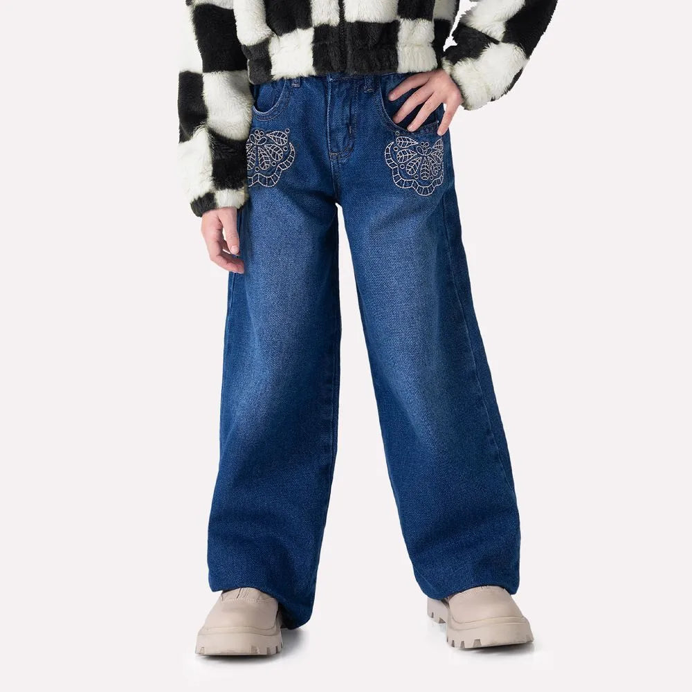 girls embroidered denim pants, wide leg jeans kids, boutique denim with embroidery, toddler girl stylish jeans, blue jeans with applique kids, girls boutique fashion denim, children’s embroidered denim trousers, wide leg pants boutique kids, trendy jeans for girls toddler, boutique quality denim kids