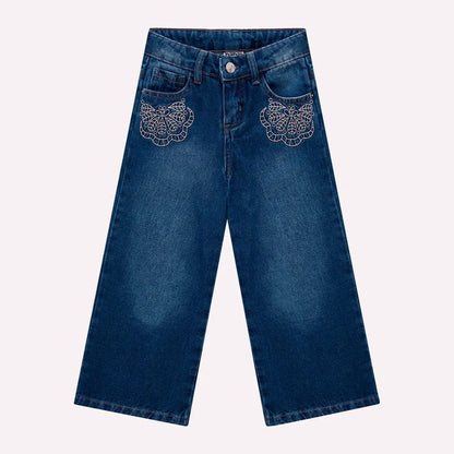 girls embroidered denim pants, wide leg jeans kids, boutique denim with embroidery, toddler girl stylish jeans, blue jeans with applique kids, girls boutique fashion denim, children’s embroidered denim trousers, wide leg pants boutique kids, trendy jeans for girls toddler, boutique quality denim kids