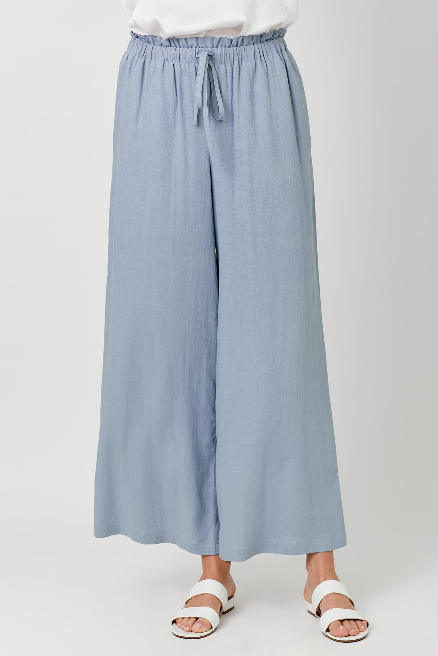 Denim Blue Paper Waist Linen Wide Leg Pants