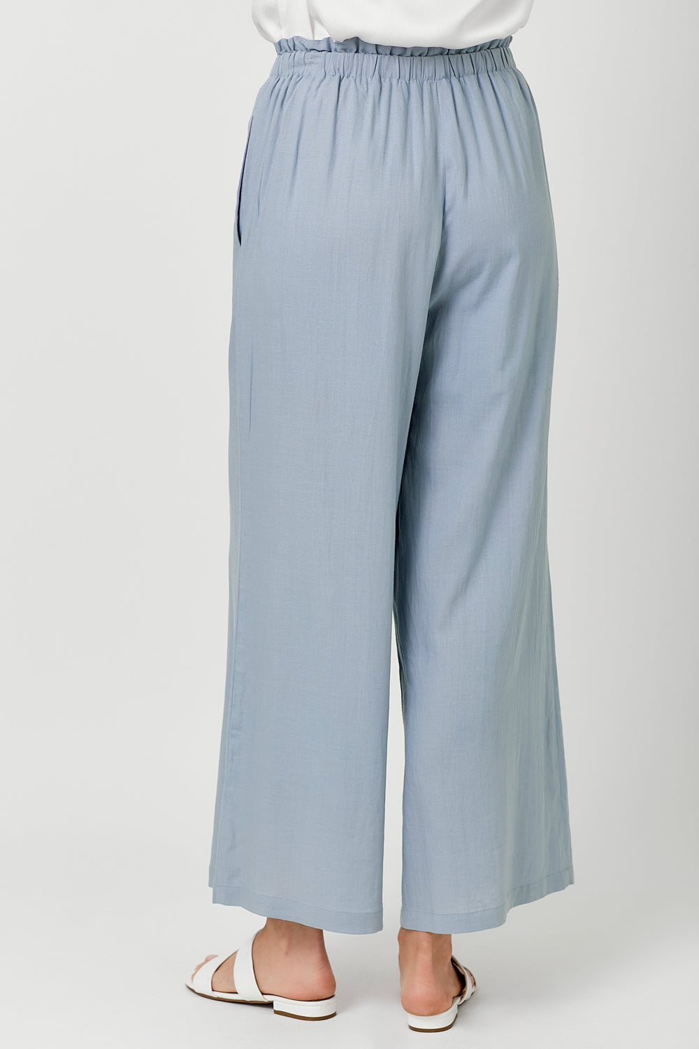 Denim Blue Paper Waist Linen Wide Leg Pants