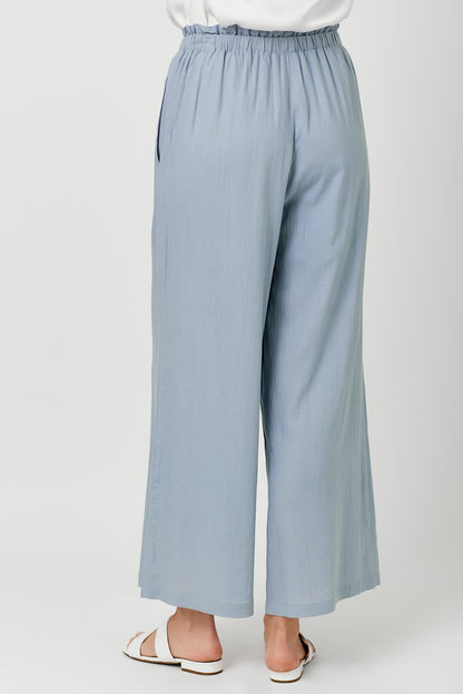 Denim Blue Paper Waist Linen Wide Leg Pants