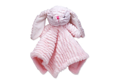 pink bunny security blanket, plush baby lovey girl, baby snuggle blankie, newborn bunny comforter, soft plush bunny blanket, pink infant lovey toy, boutique baby shower gift, bunny blankie comfort toy, baby girl security blankie, plush cuddle bunny gift