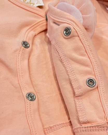 peach baby outfit Expressions Boutique NY, lace baby girl set, boutique newborn clothing, baby shower gift set, ruffle sleeve infant outfit, elegant baby outfit with hat