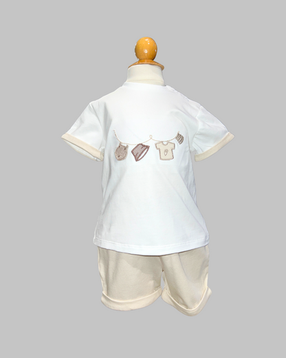 2pc White Tee Clothesline w Printed Shorts A