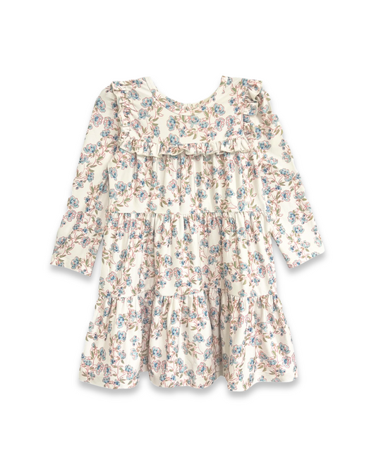 Sadie dress girls, floral ruffle dress kids, boutique toddler dress, ivory floral long sleeve dress, girls fall dresses, boutique girls outfit, girls birthday dress, boutique clothing for kids, toddler girl floral dress, tiered ruffle dress for girls, back to school, school boutique, childrens school