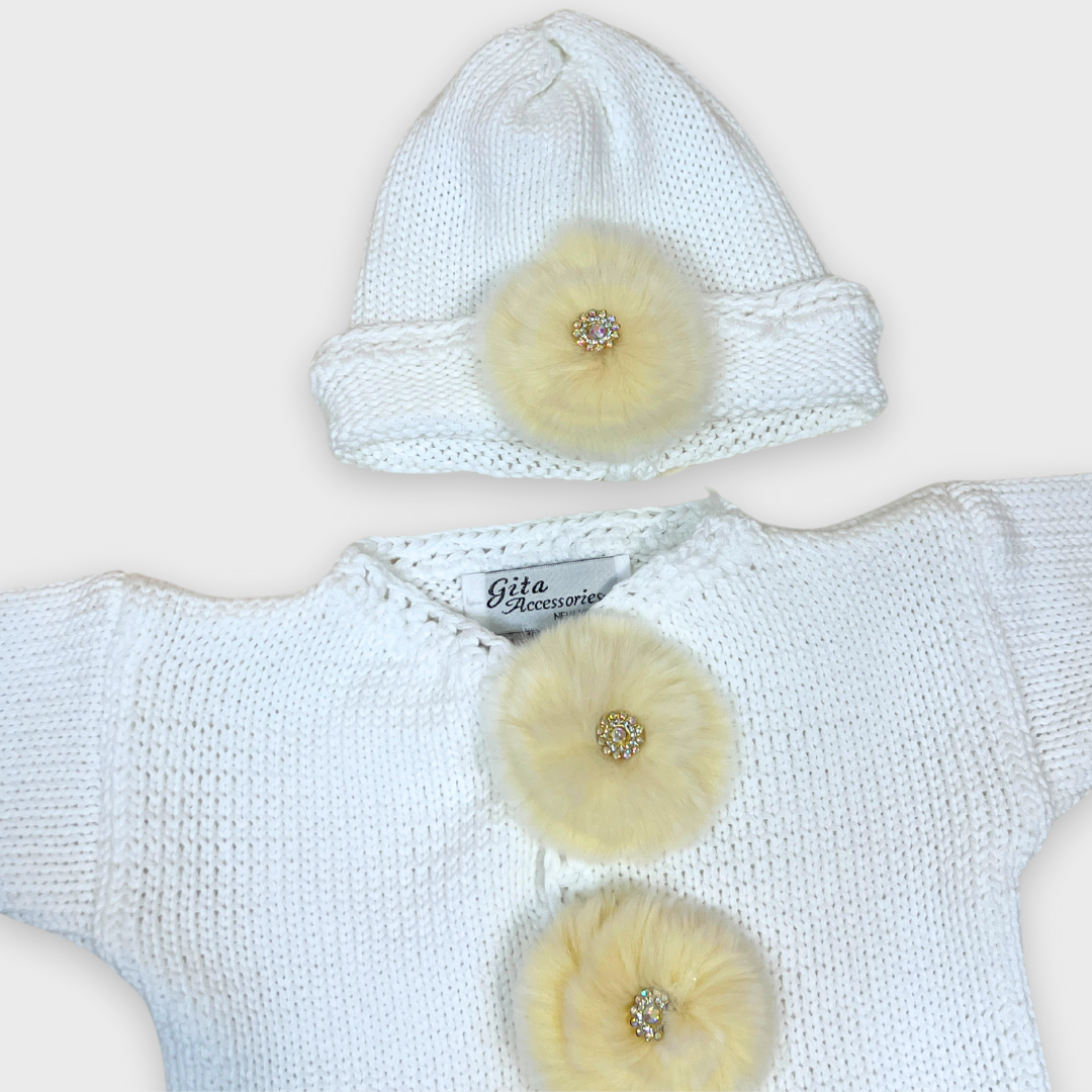 2pc Cotton Sweater w Rabbit Fur Button