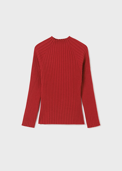 Red Rib Knit Mockneck