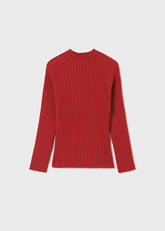 Red Rib Knit Mockneck