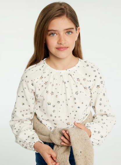 Off White Gauze Top w Scattered Stars