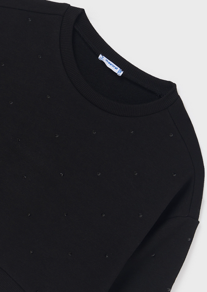 Black Lounge Sweatshirt w Black Scattered Stones on Side Panel