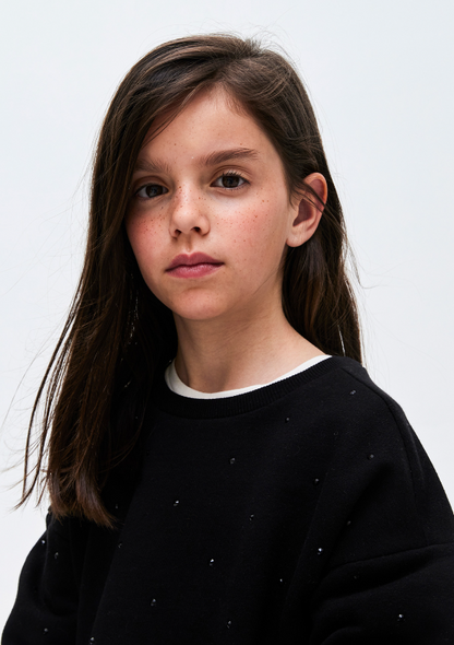 Black Lounge Sweatshirt w Black Scattered Stones on Side Panel