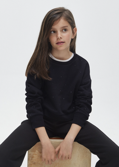 Black Lounge Sweatshirt w Black Scattered Stones on Side Panel