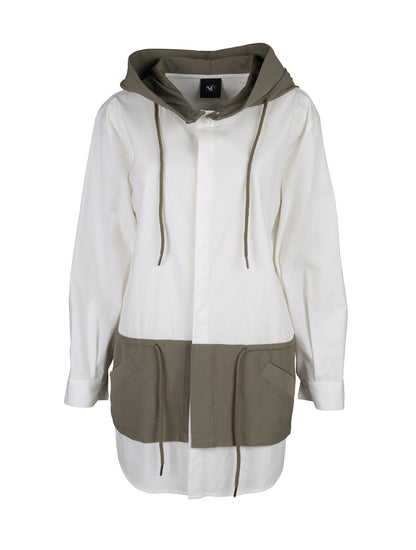 White w Army Green Shirt Jacket