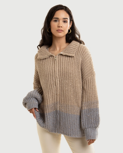 Grey & Taupe Zip Up Sequin Sweater