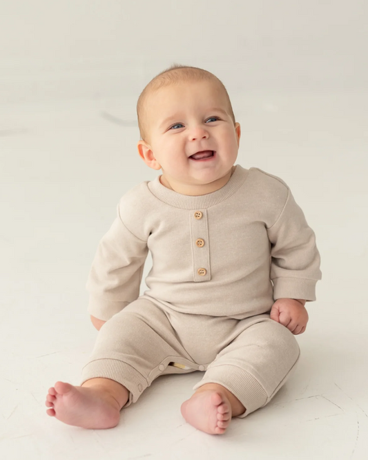isaac baby romper, neutral infant romper, boutique baby boy outfit, henley baby romper, long sleeve baby romper, baby boy fall outfit, newborn neutral romper, cozy infant romper, boutique infant romper, baby boy everyday outfit, back to school, school outfits, pre-k clothing