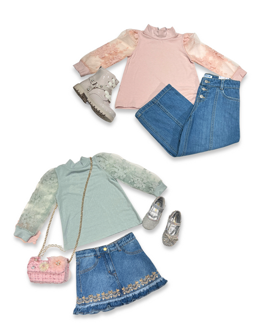 Lace Illusion Sleeve Top Girls, Expressions Boutique, Women and childrens boutique, Woodbury, girls lace sleeve top, boutique girls blouse, illusion sleeve top kids, pastel lace top for girls, boutique girls fashion, dressy girls top, trendy girls boutique shirt, lace detail girls clothing