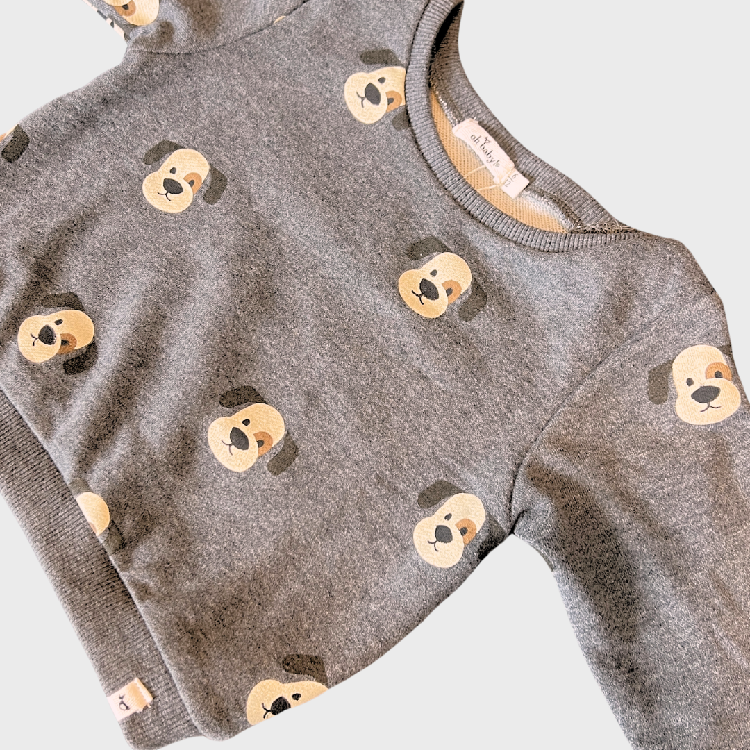 2pc Charcoal Grey w Puppy Sweatshirt & Pants