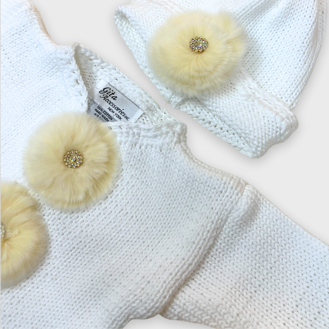 2pc Cotton Sweater w Rabbit Fur Button