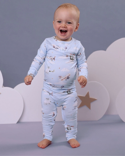 snuggle, baby organic romper, convertible baby sleeper, airplane print baby outfit, newborn footie romper, soft organic cotton baby clothes, boutique baby romper, baby boy sky romper, infant one piece outfit, eco friendly baby clothing, baby shower gift romper