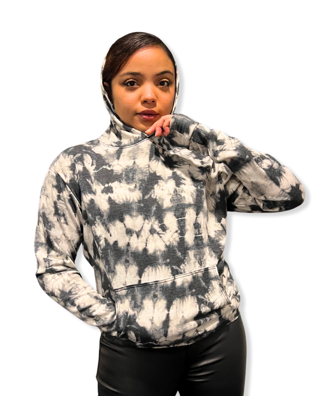 women’s tie-dye hoodie Expressions Boutique NY, boutique hooded sweatshirt, cozy tie-dye pullover, neutral hoodie outfit, lounge streetwear