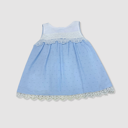 2pc Dot & Lace Dress w Bonnet