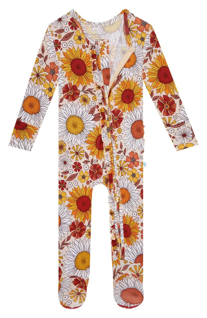 Goldie Floral Footie Ruffled Zippered One piece