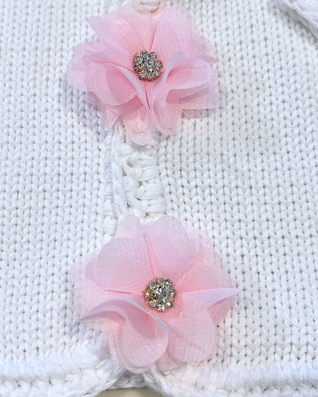 boutique baby girl sweater set, newborn white pink flower knit outfit, rhinestone baby girl sweater Expressions Boutique NY, luxury knitwear baby girl, christening outfit baby girl knit, heirloom newborn sweater hat set, boutique baby girl clothing set, newborn knit outfit girls, special occasion baby shower gift girl, cotton knit baby girl sweater set