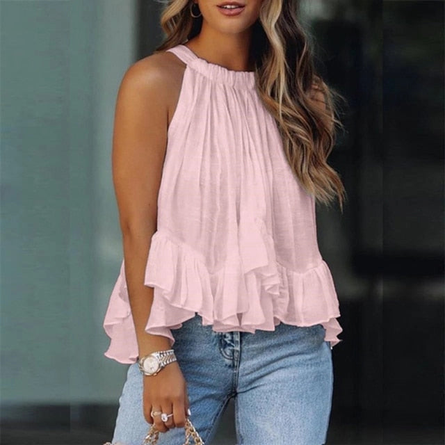 Pink Ruffle Loose Tank