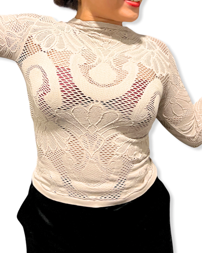 seamless jacquard mock neck Expressions Boutique NY, stone knit long sleeve top, women’s boutique fitted top, textured jacquard turtleneck, minimalist neutral fashion